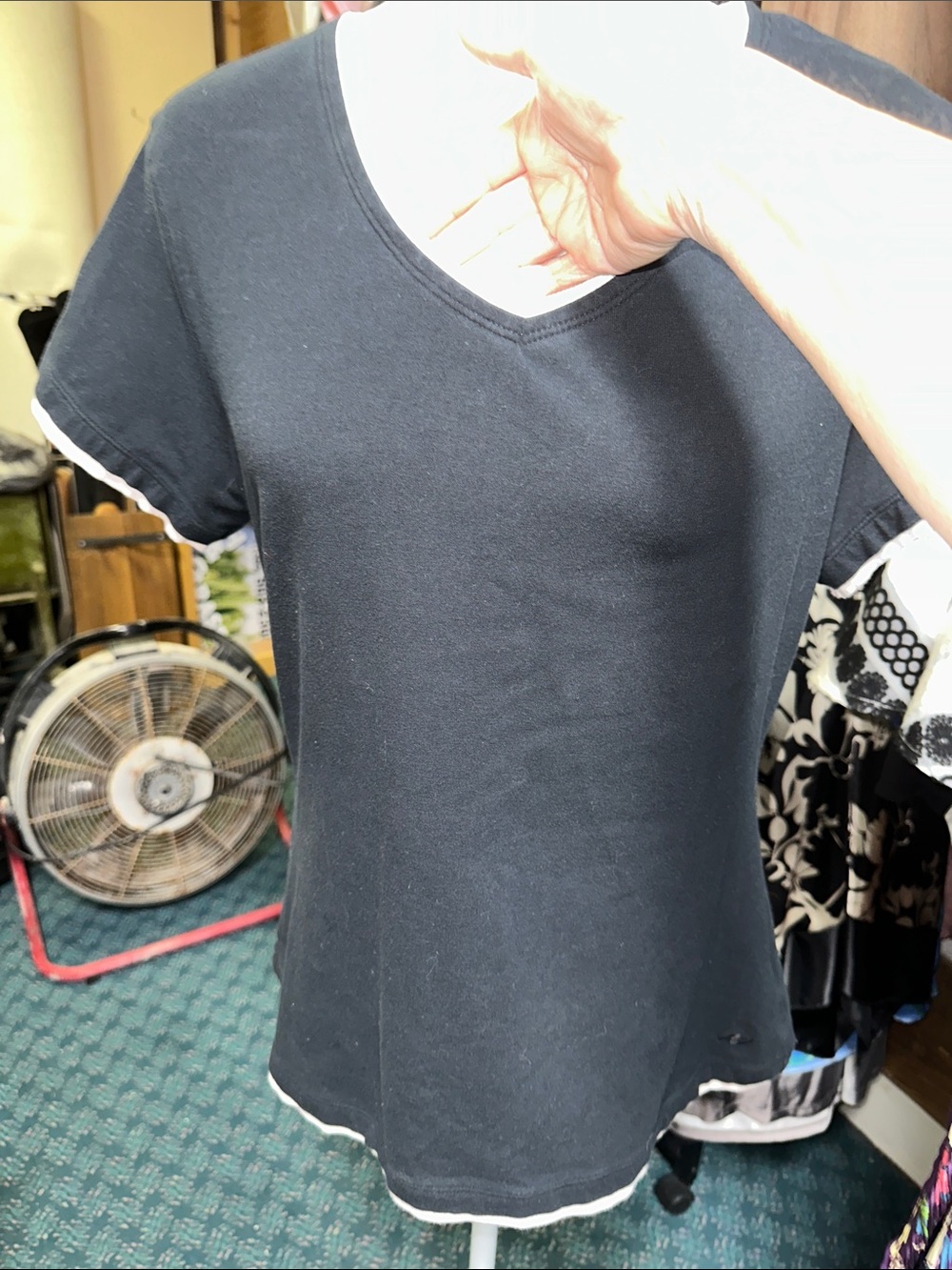Athletic Works Black V-Neck Short Sleeve Tee with White Trim